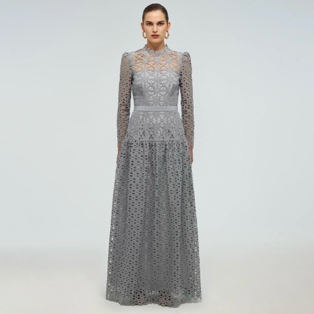 Self-Portrait Blue Guipere Maxi Dress in